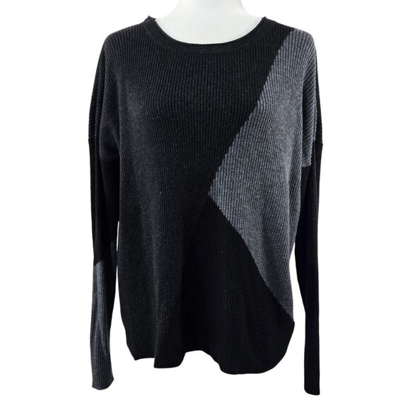 Smartwool Merino Wool Blend Black Gray Diagonal Colorblock Ribbed Sweater - Picture 1 of 8